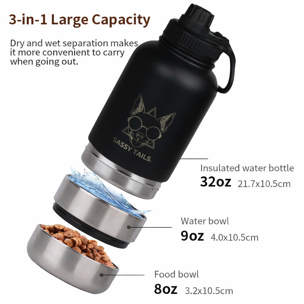 MIDNIGHT BLACK 3 IN 1 PET TRAVEL BOTTLE
